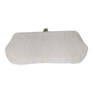 Vintage 40s Goldwaters White Hand Beaded Pearl Seed Bead Clutch Purse Japan